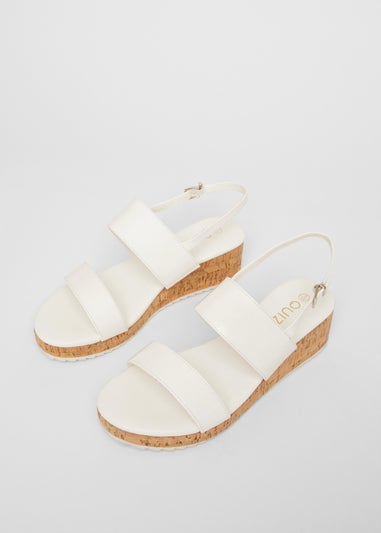 Quiz White Wide Fit Double Strap Low Wedges