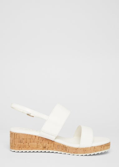 Quiz White Wide Fit Double Strap Low Wedges