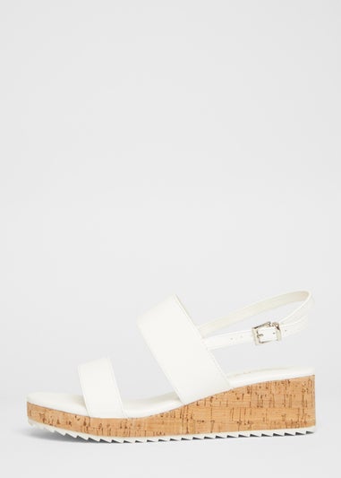 Quiz White Wide Fit Double Strap Low Wedges