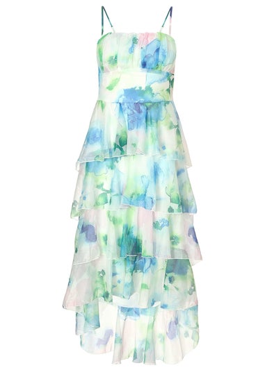 Quiz Blue Floral Tiered Midi Dress