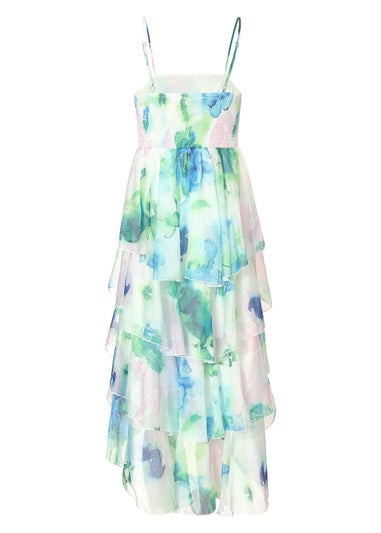 Quiz Blue Floral Tiered Midi Dress