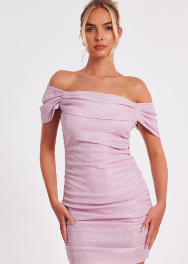 Quiz Pink Glitter Bardot Mini Dress