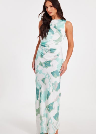 Quiz Green Satin Marble Midaxi Dress
