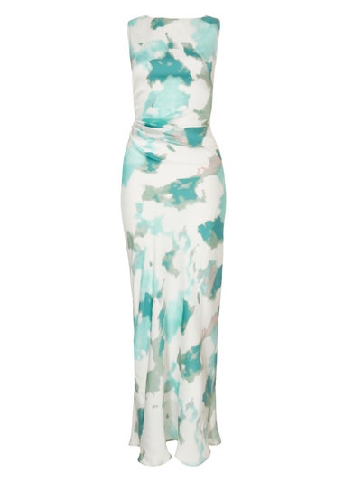 Quiz Green Satin Marble Midaxi Dress