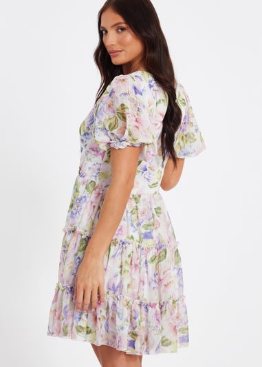 Quiz Multi Floral Chiffon Frill Mini Dress