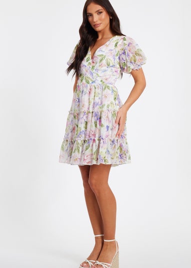 Quiz Multi Floral Chiffon Frill Mini Dress
