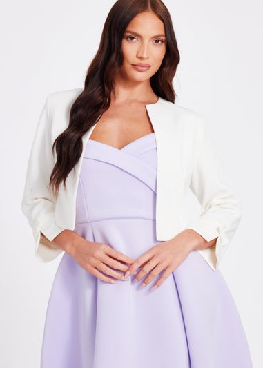 Quiz Cream Bow Sleeve Cropped Blazer