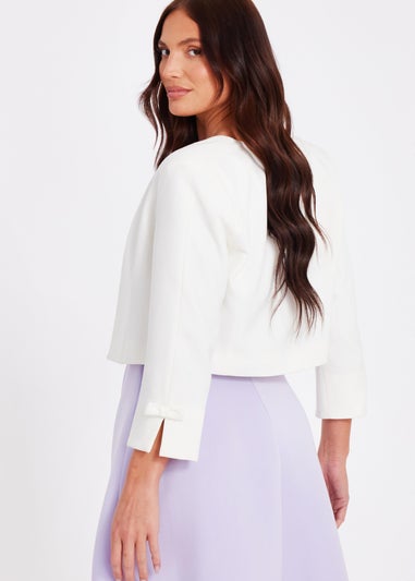 Quiz Cream Bow Sleeve Cropped Blazer