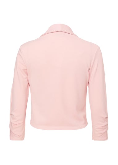 Quiz Pink Shawl Collar Crop Jacket