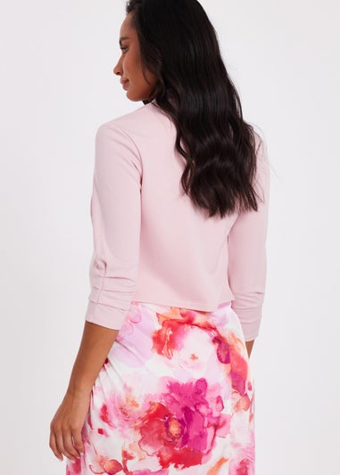 Quiz Pink Shawl Collar Crop Jacket