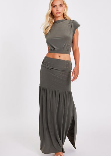 Quiz Khaki Drop Waist Midaxi Skirt