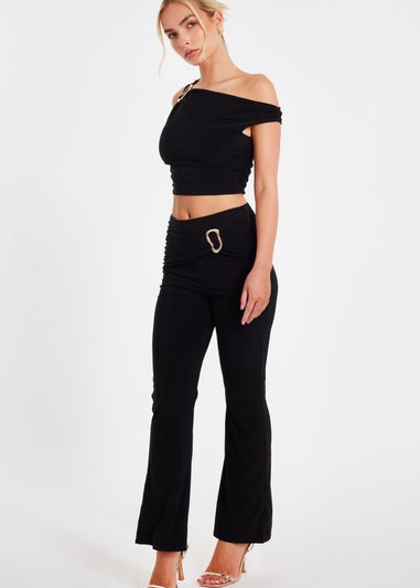 Quiz Black Buckle Detail Trousers