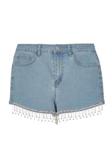 Quiz Blue Denim Embellished Shorts