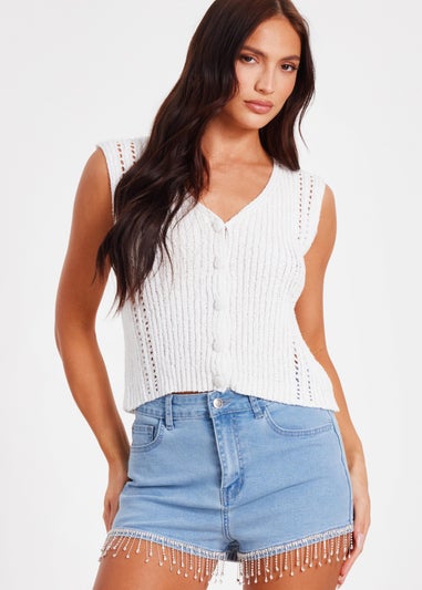Quiz Blue Denim Embellished Shorts