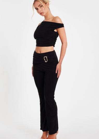 Quiz Black Buckle Drop Shoulder Top