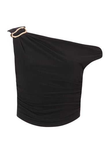 Quiz Black Buckle Drop Shoulder Top