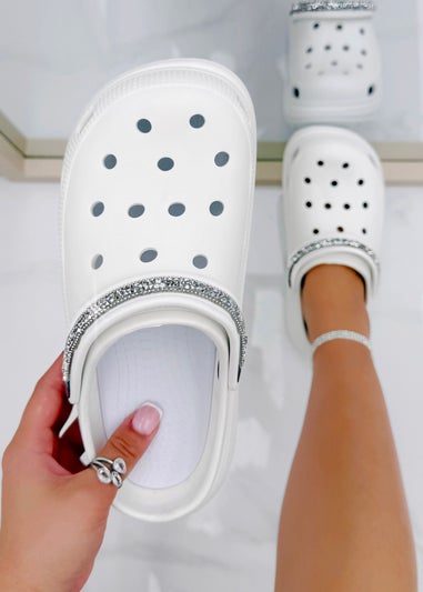 Love Lemonade White Crystal Strap Platform Crox Clogs