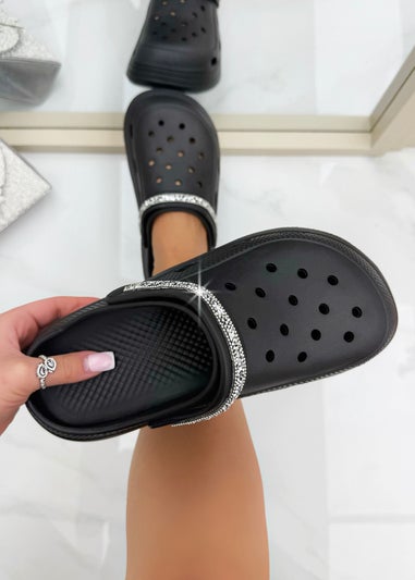 Love Lemonade Black Crystal Strap Platform Crox Clogs