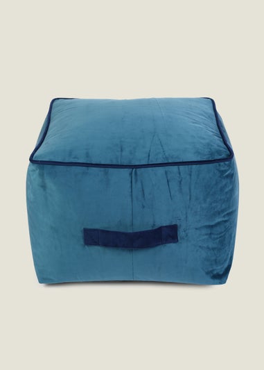 Kaikoo Teal Velvet Stool With Blue Contrast Piping