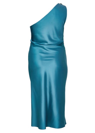 Quiz Turquoise Curve Satin One Shoulder Midaxi Dress