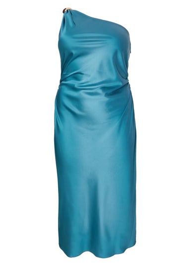 Quiz Turquoise Curve Satin One Shoulder Midaxi Dress