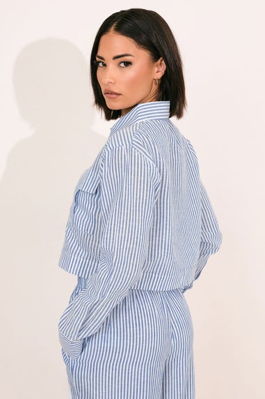 Pixiegirl Blue Linen Striped Pocket Shirt