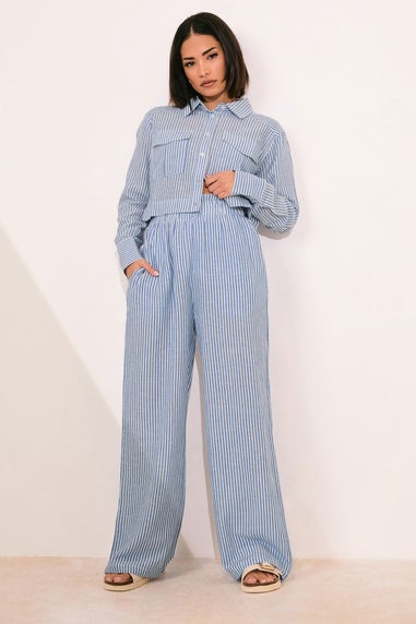 Pixiegirl Blue Linen Striped Pocket Shirt