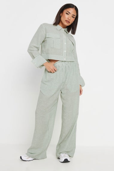 PixieGirl Petite Green Linen Striped Pocket Shirt