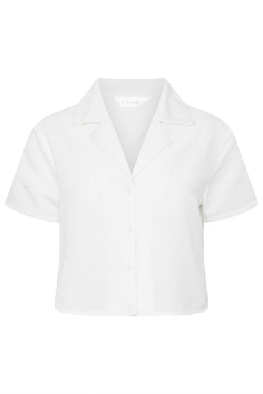 PixieGirl Petite White Linen Cropped Short Sleeve Shirt