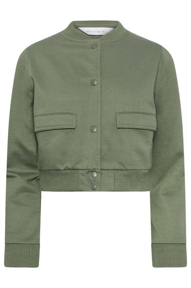 Pixiegirl Petite Khaki Green Jersey Bomber Jacket