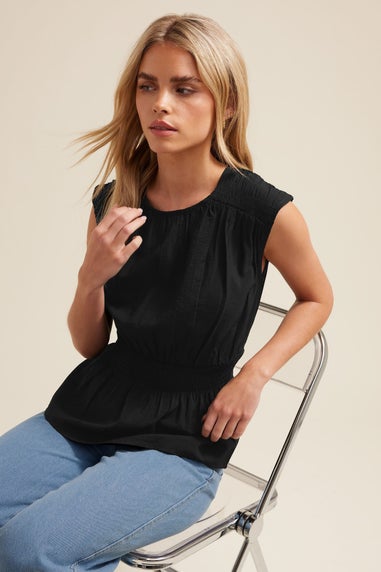 PixieGirl Petite Black Woven Shirred Waist Top