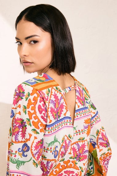 Pixiegirl Multi Coloured Abstract Tile Print Tie Top