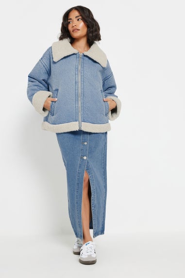 Pixiegirl Light Blue Denim Borg Zip Jacket