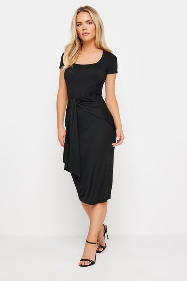 PixieGirl Petite Black Tie Front Bodycon Midi Dress