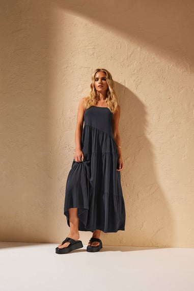 Pixiegirl Black Asymmetric Tiered Maxi Dress