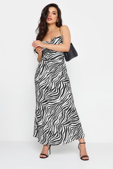 PixieGirl Petite Black Zebra Print Cowl Neck Maxi Slip Dress