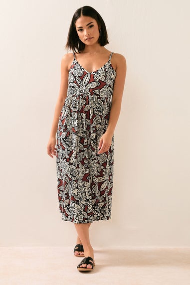 PixieGirl Petite Rust Orange Floral Print Midi Dress