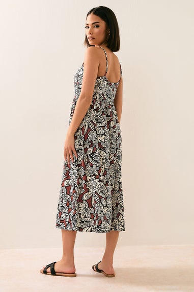 PixieGirl Petite Rust Orange Floral Print Midi Dress