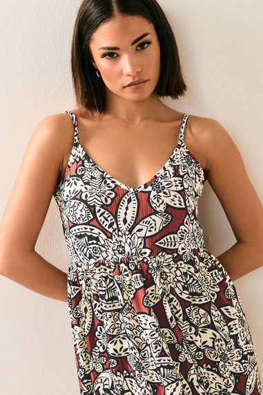 PixieGirl Petite Rust Orange Floral Print Midi Dress