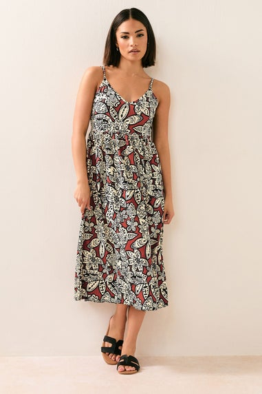 PixieGirl Petite Rust Orange Floral Print Midi Dress