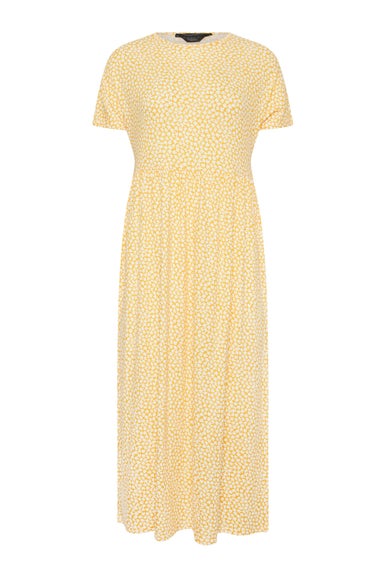 Pixiegirl Yellow Ditsy Floral Print Midi Smock Dress
