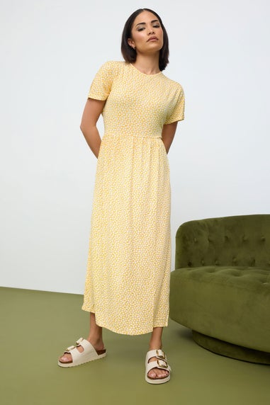 Pixiegirl Yellow Ditsy Floral Print Midi Smock Dress