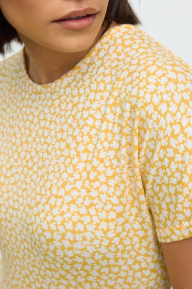 Pixiegirl Yellow Ditsy Floral Print Midi Smock Dress