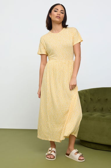 Pixiegirl Yellow Ditsy Floral Print Midi Smock Dress