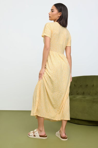 Pixiegirl Yellow Ditsy Floral Print Midi Smock Dress