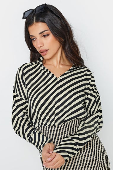 PixieGirl Petite Beige Brown Stripe Mini Dress