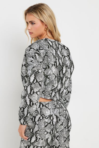 Pixiegirl Grey Snake Print Denim Bomber Jacket