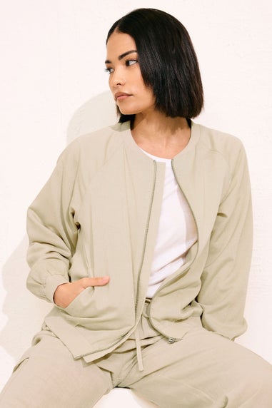 Pixiegirl Stone Brown Linen Bomber Jacket