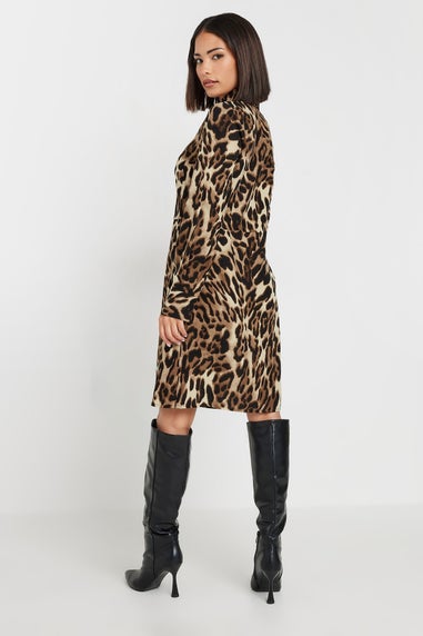 Pixiegirl Petite Beige Brown Leopard Print Shirt Dress