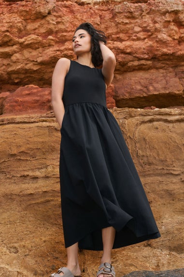 Pixiegirl Black Jersey & Woven Mix Fabric Midaxi Dress